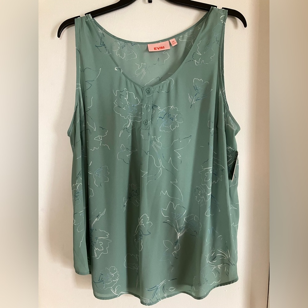 EVRI Green Floral Tank Top